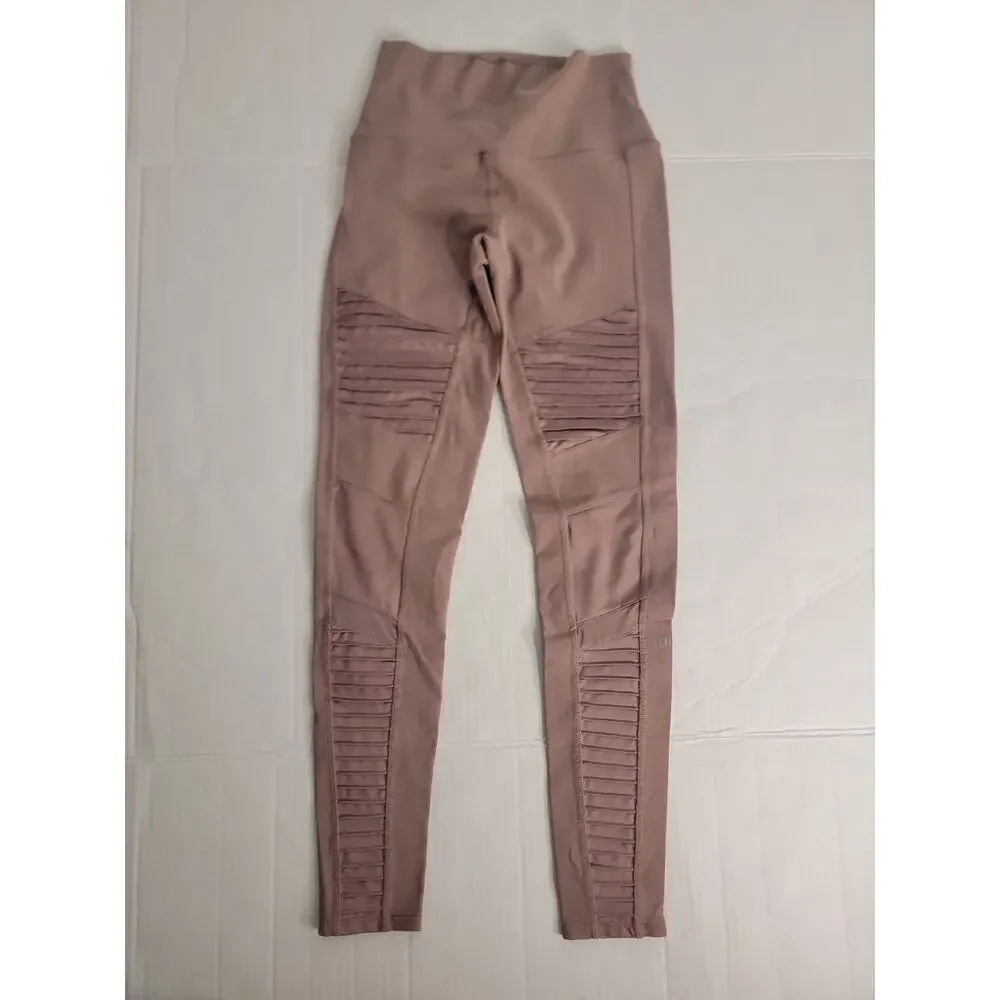 Alo Yoga Moto Legging Womens Sz Small High Rise Full Length Brown Tan